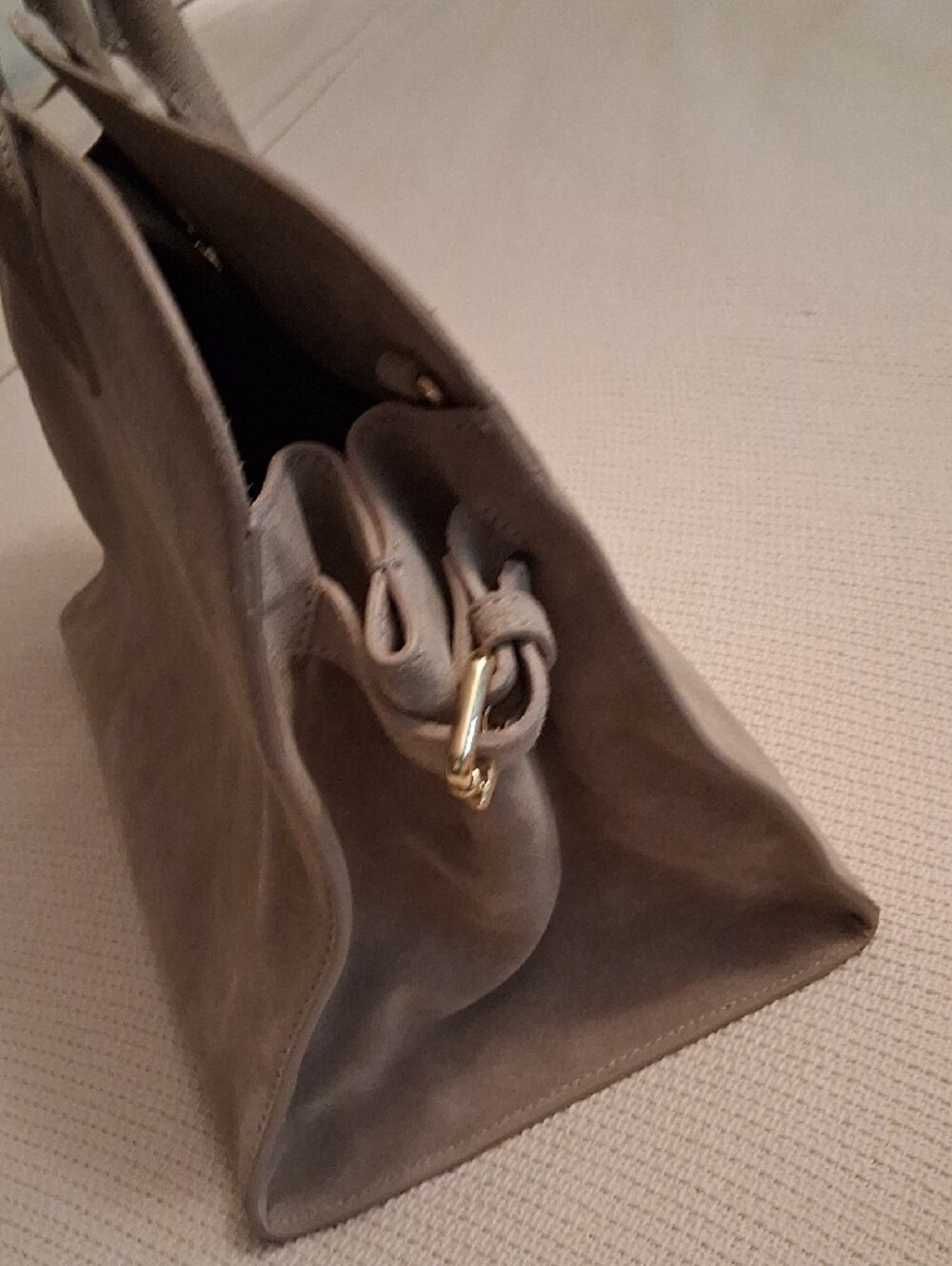 Taupe Suede Structured Satchel Handbag - Picture 7 of 7